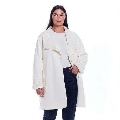 Plus Size Weathercast Ribbed Knit Sherpa-Lined Coatigan