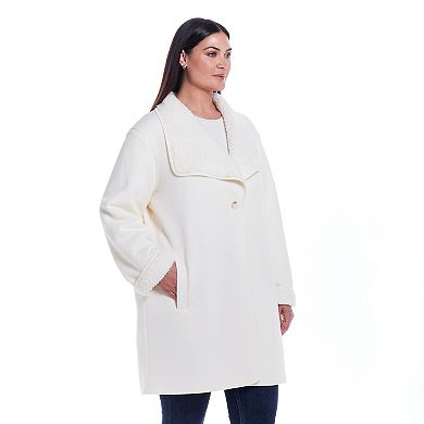 Plus Size Weathercast Ribbed Knit Sherpa-Lined Coatigan