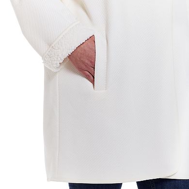 Plus Size Weathercast Ribbed Knit Sherpa-Lined Coatigan