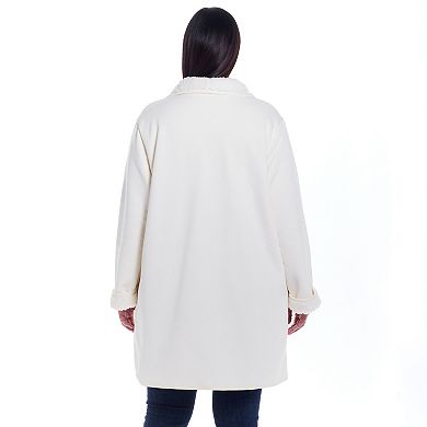 Plus Size Weathercast Ribbed Knit Sherpa-Lined Coatigan