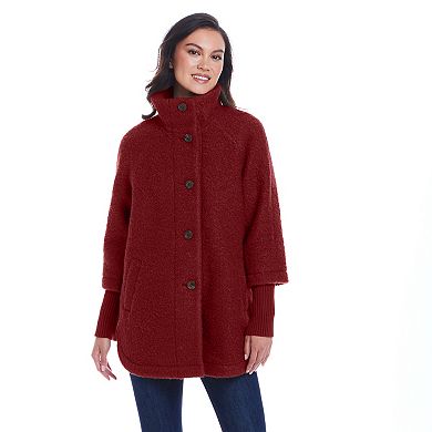 Women's Weathercast Button Front Boucle Topper Coat with Knit Sleeves