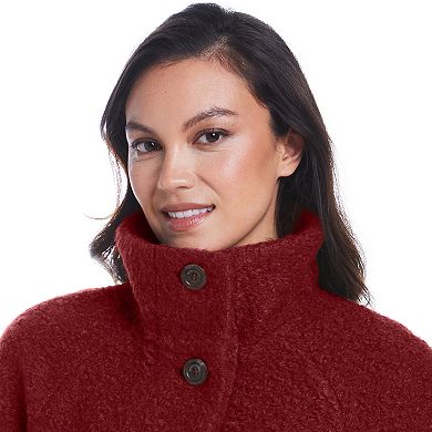 Women's Weathercast Button Front Boucle Topper Coat with Knit Sleeves