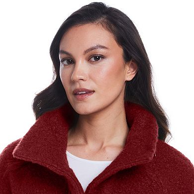 Women's Weathercast Button Front Boucle Topper Coat with Knit Sleeves