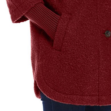 Women's Weathercast Button Front Boucle Topper Coat with Knit Sleeves