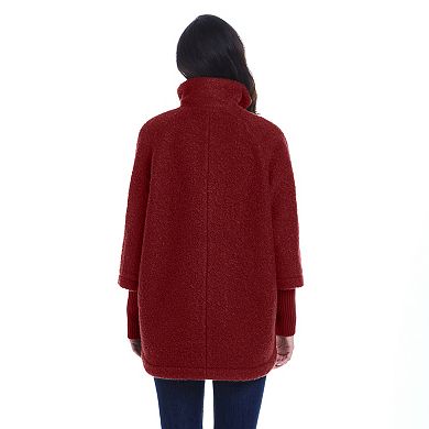 Women's Weathercast Button Front Boucle Topper Coat with Knit Sleeves