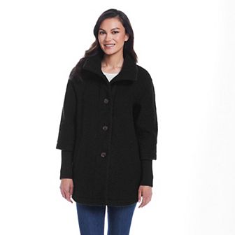 Women's Weathercast Button Front Boucle Topper Coat with Knit Sleeves
