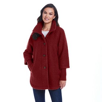 Women's Weathercast Button Front Boucle Topper Coat with Knit Sleeves