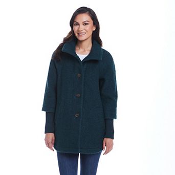 Women's Weathercast Button Front Boucle Topper Coat with Knit Sleeves