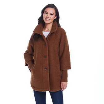 Women's Weathercast Button Front Boucle Topper Coat with Knit Sleeves