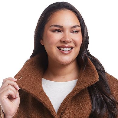 Plus Size Weathercast Button Front Knit Sleeve Boucle Topper