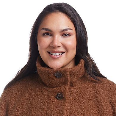 Plus Size Weathercast Button Front Knit Sleeve Boucle Topper