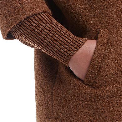 Plus Size Weathercast Button Front Knit Sleeve Boucle Topper