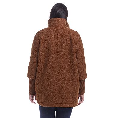 Plus Size Weathercast Button Front Knit Sleeve Boucle Topper