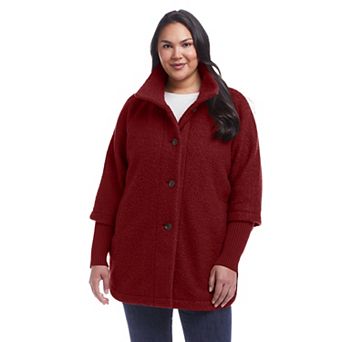 Plus Size Weathercast Button Front Knit Sleeve Boucle Topper
