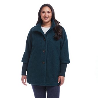 Plus Size Weathercast Button Front Knit Sleeve Boucle Topper