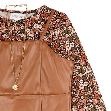 Girls 7-16 Tween Diva Pleather Jumper & Floral Top Set