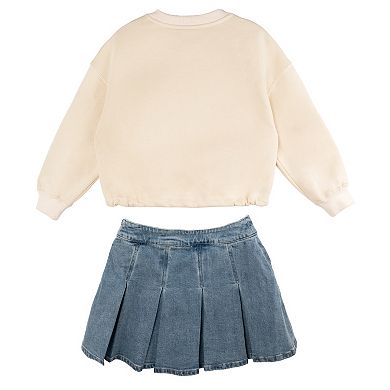 Girls 7-16 Tween Diva 3-pc. Graphic Sweatshirt, Pleated Denim Skirt & Necklace Set