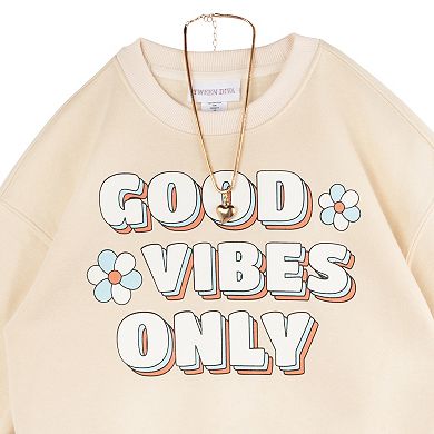 Girls 7-16 Tween Diva 3-pc. Graphic Sweatshirt, Pleated Denim Skirt & Necklace Set