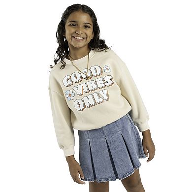 Girls 7-16 Tween Diva 3-pc. Graphic Sweatshirt, Pleated Denim Skirt & Necklace Set