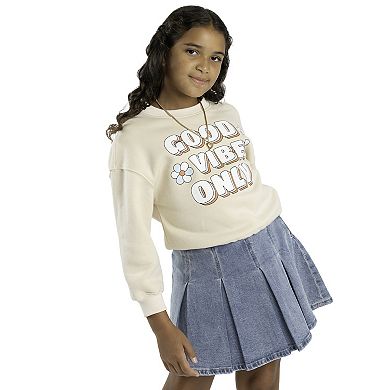 Girls 7-16 Tween Diva 3-pc. Graphic Sweatshirt, Pleated Denim Skirt & Necklace Set