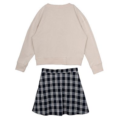 Girls 7-16 Tween Diva New York Graphic Sweatshirt, Plaid Skort, & Hair Tie Set