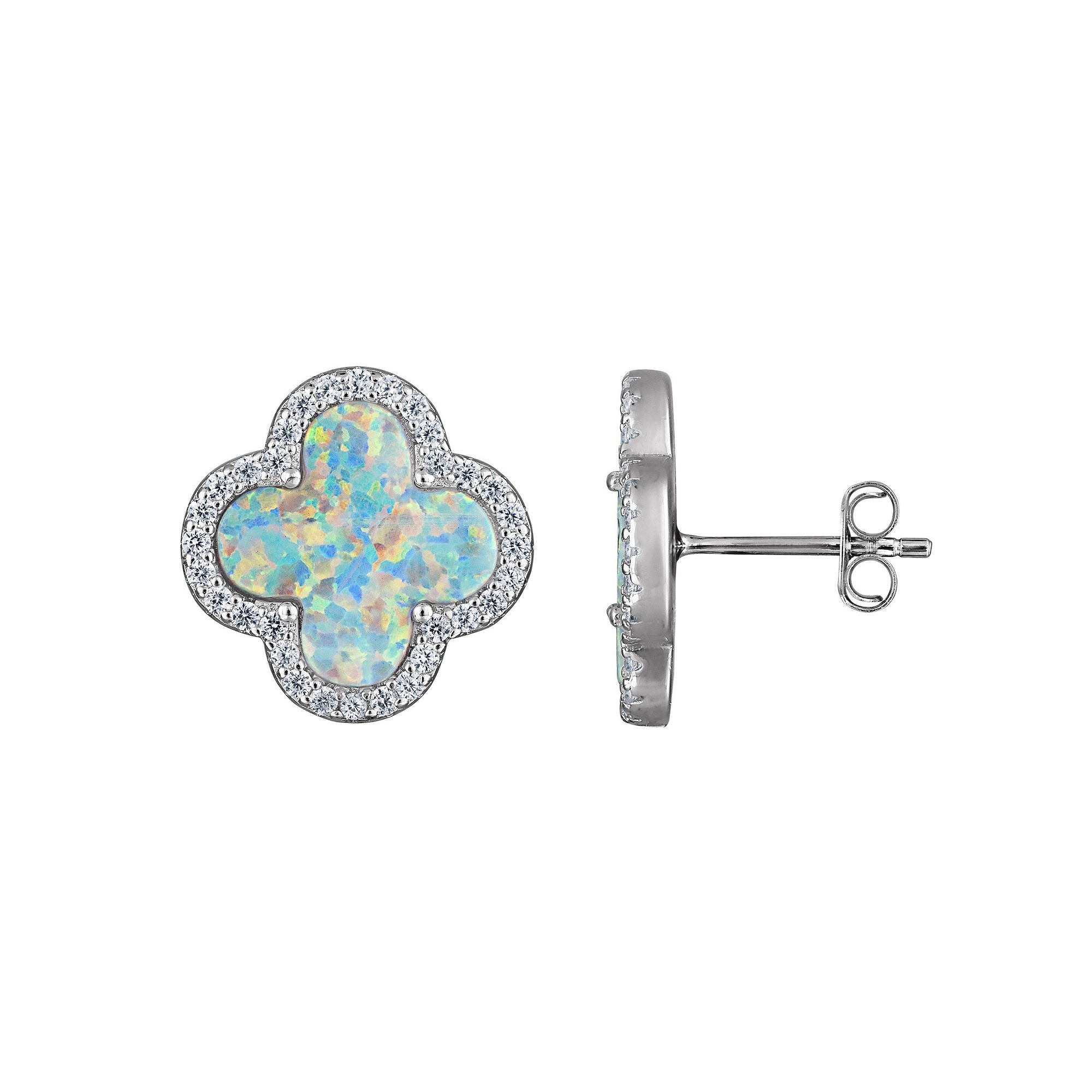 Designs by Gioelli Sterling Silver Clover Earrings, Womens, Created White