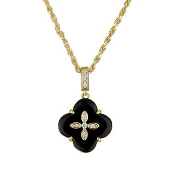 Designs by Gioelli 14k Gold over Sterling Silver Black Onyx Clover Pendant Necklace
