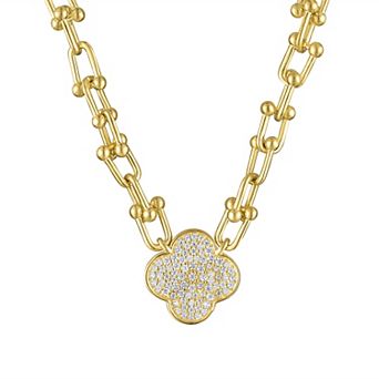 Designs by Gioelli 14k Gold over Sterling Silver Lab-Created White Sapphire Clover U-Link Necklace