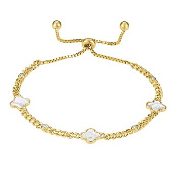 Designs by Gioelli 14k Gold over Sterling Silver Mother-of-Pearl Clovers Bracelet