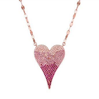 Designs by Gioelli 14k Rose Gold over Sterling Silver Pave Lab-Created Ruby & Pink Sapphire Heart Necklace