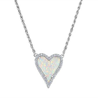 Designs by Gioelli Sterling Silver Lab-Created Opal Heart Necklace