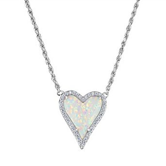 Designs by Gioelli Sterling Silver Lab-Created Opal Heart Necklace
