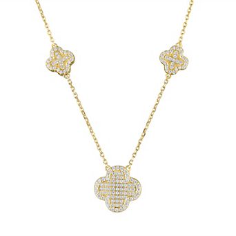 Designs by Gioelli 14k Gold over Sterling Silver Lab-Created White Sapphire Clover Pave Necklace