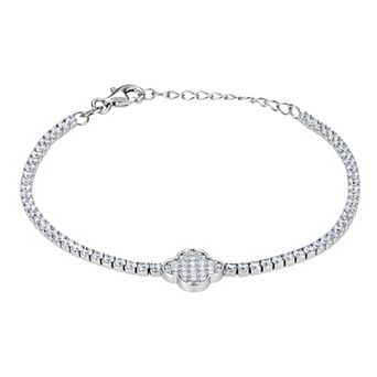 Designs by Gioelli Sterling Silver Lab-Created White Sapphire Pave Clover Bracelet