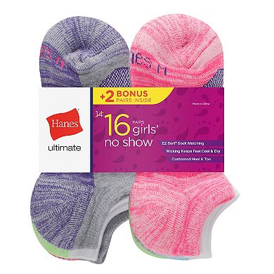 Girls 4-16 Hanes® 14+2-Bonus Pack Ultimate Cool Comfort No-Show Socks