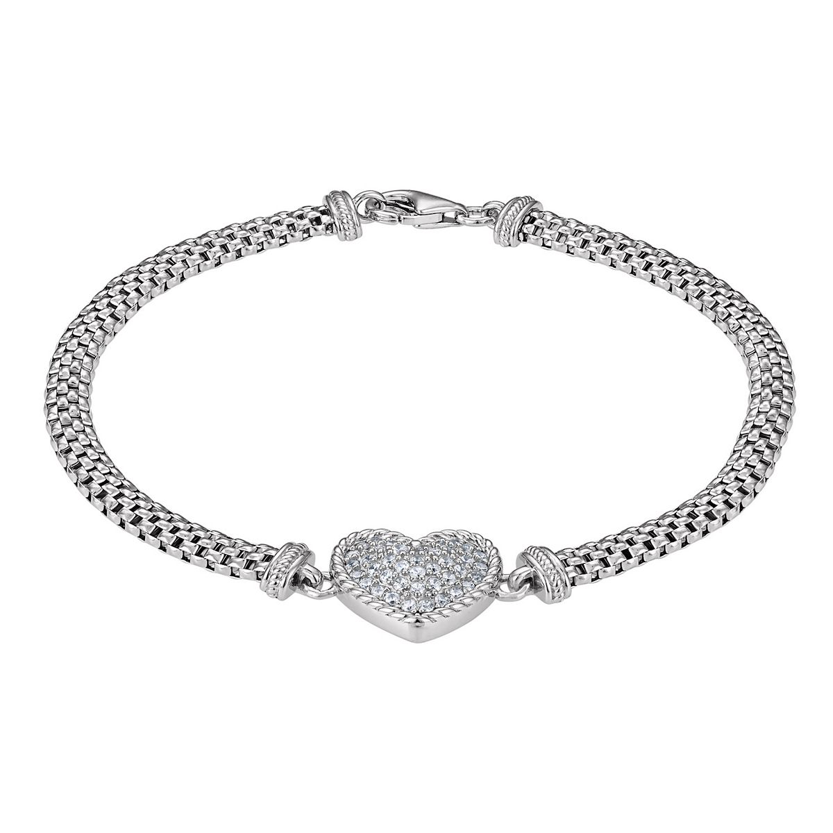 Women's Heart Design Amazing Cubic Zirconia Silver Plated Birthday Gift For Her 925 Sterling selling Silver 2.2 Inches Bracelet