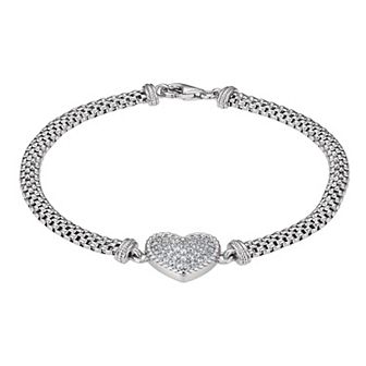 Sterling Silver Cubic Zirconia Heart Bracelet