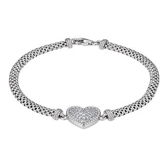 Sterling Silver Cubic Zirconia Heart Bracelet