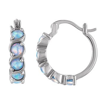 Sterling Silver Lab-Created Opal Hoop Earrings