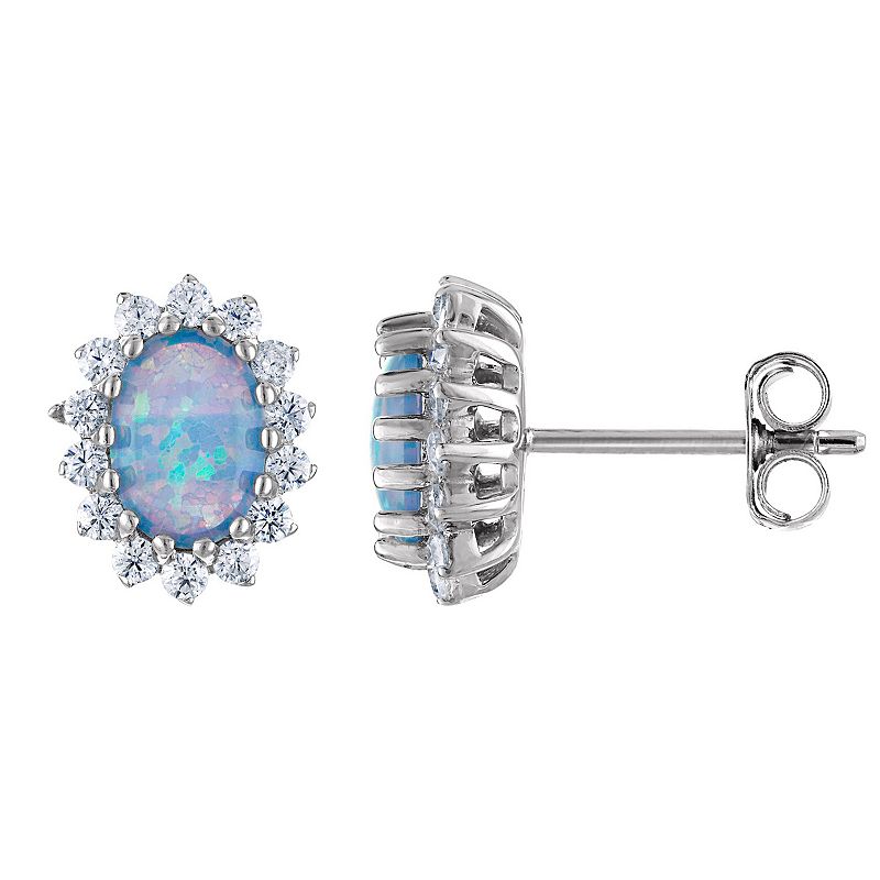 Sterling Silver Lab-Created Blue Opal Stud Earrings