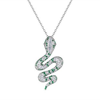 Sterling Silver Cubic Zirconia Snake Pendant Necklace