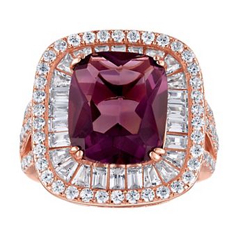 14k Rose Gold Over Sterling Silver Cubic Zirconia & Simulated Amethyst Ring