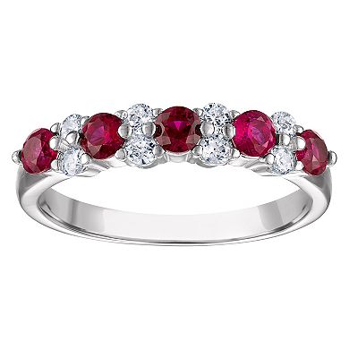 Sterling Silver 3-Piece Red, White & Blue Cubic Zirconia Stack Ring Set