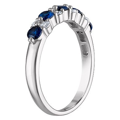 Sterling Silver 3-Piece Red, White & Blue Cubic Zirconia Stack Ring Set