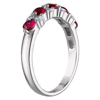 Sterling Silver 3-Piece Red, White & Blue Cubic Zirconia Stack Ring Set