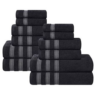 SUPERIOR 12 pc Zero Twist Cotton Ribbed Absorbent Towel Set