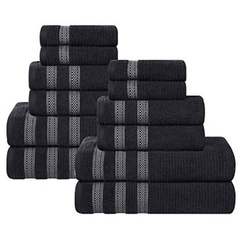 SUPERIOR 12 pc Zero Twist Cotton Ribbed Absorbent Towel Set