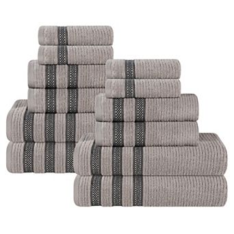 SUPERIOR 12 pc Zero Twist Cotton Ribbed Absorbent Towel Set