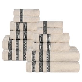 SUPERIOR 12 pc Zero Twist Cotton Ribbed Absorbent Towel Set