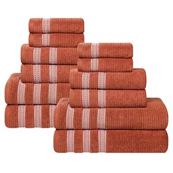 SUPERIOR 12 pc Zero Twist Cotton Ribbed Absorbent Towel Set